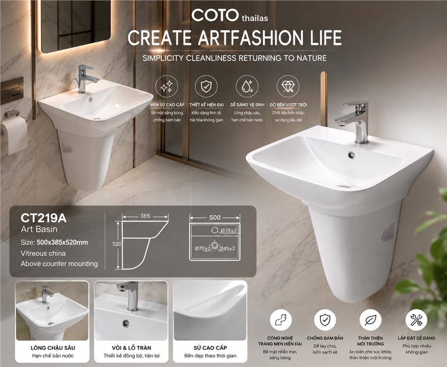 Lavabo chân lửng COTO CT219A